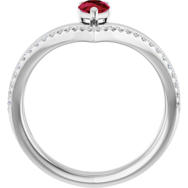 Pear Ruby & Diamond Negative Space Ring in Gold and Platinum