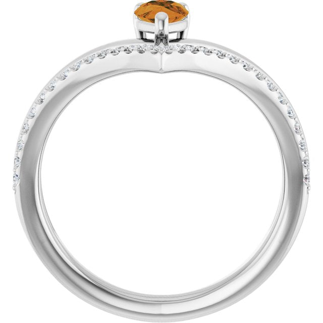 Pear Citrine & Diamond Negative Space Ring in Gold and Platinum