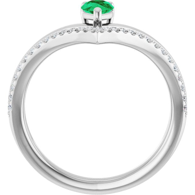 Pear Emerald & Diamond Negative Space Ring in Gold and Platinum