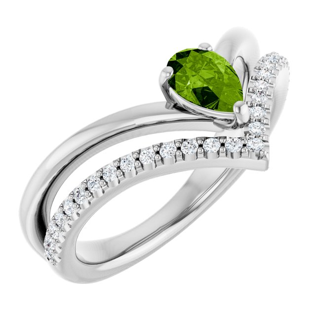 Pear Peridot & Diamond Negative Space Ring in Gold and Platinum