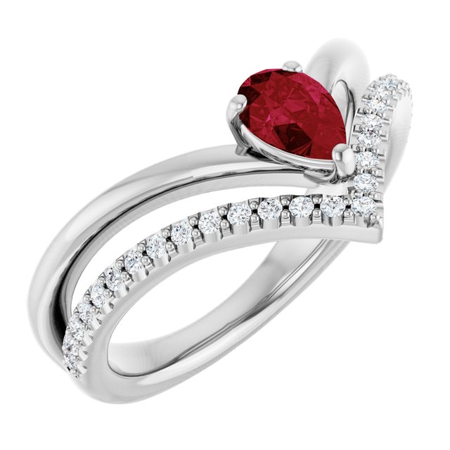 Pear Ruby & Diamond Negative Space Ring in Gold and Platinum