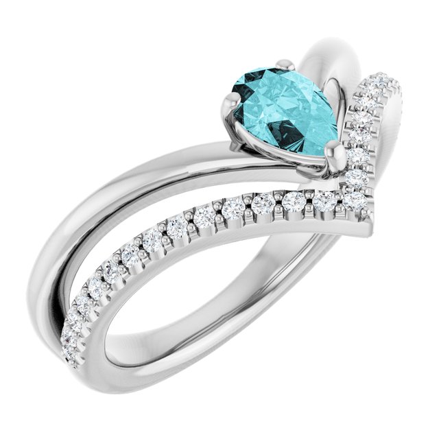 Pear Blue Zircon & Diamond Negative Space Ring in Gold and Platinum