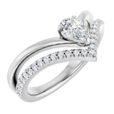 Pear White Sapphire & Diamond Ring in Gold and Platinum