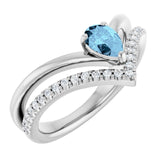 Pear Aquamarine & Diamond Negative Space Ring in Gold and Platinum