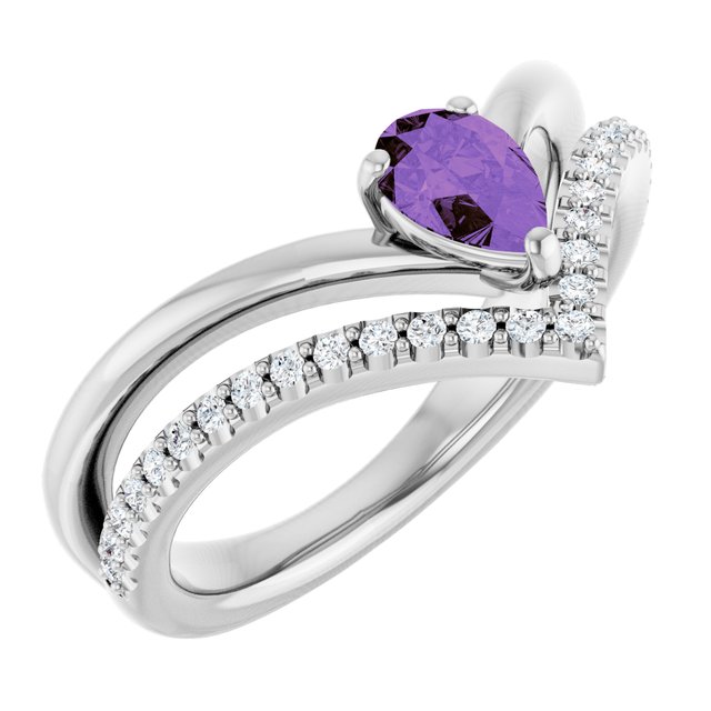 Pear Amethyst & Diamond Negative Space Ring in Gold and Platinum