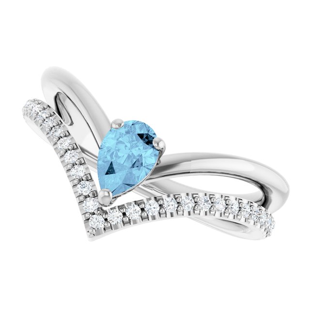 Pear Aquamarine & Diamond Negative Space Ring in Gold and Platinum