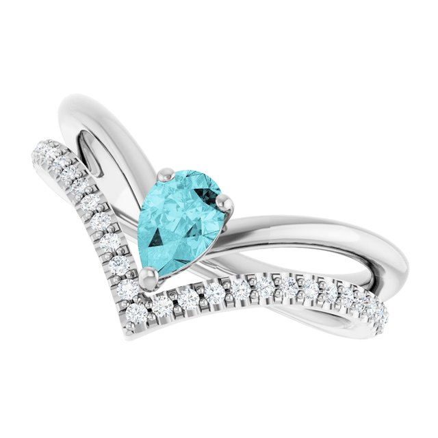 Pear Blue Zircon & Diamond Negative Space Ring in Gold and Platinum