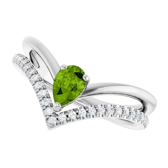 Pear Peridot & Diamond Negative Space Ring in Gold and Platinum