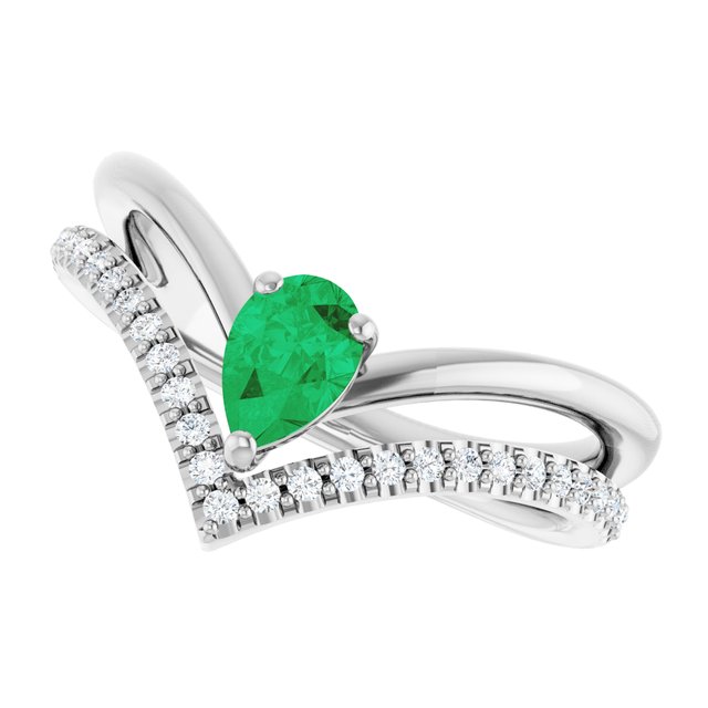 Pear Emerald & Diamond Negative Space Ring in Gold and Platinum