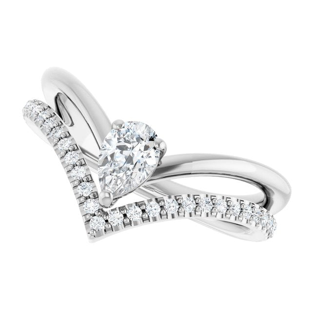 Pear White Sapphire & Diamond Ring in Gold and Platinum