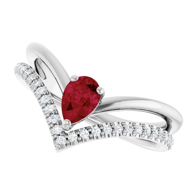 Pear Ruby & Diamond Negative Space Ring in Gold and Platinum