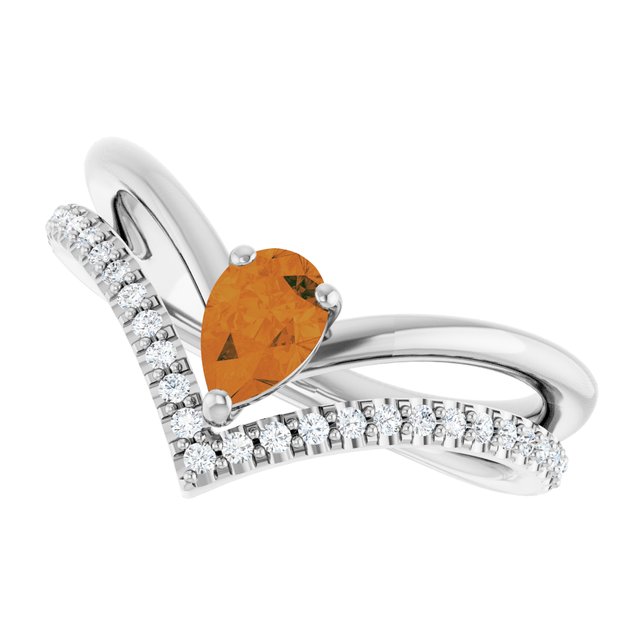 Pear Citrine & Diamond Negative Space Ring in Gold and Platinum