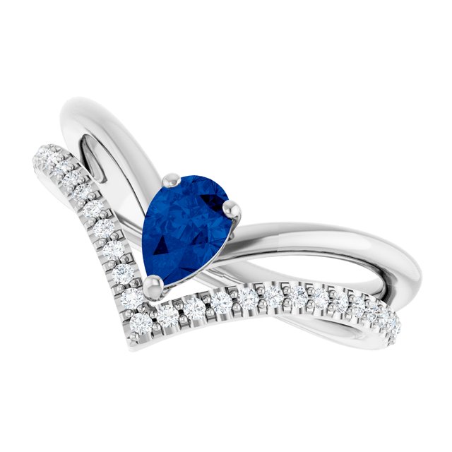 Pear Blue Sapphire & Diamond Ring in Gold and Platinum