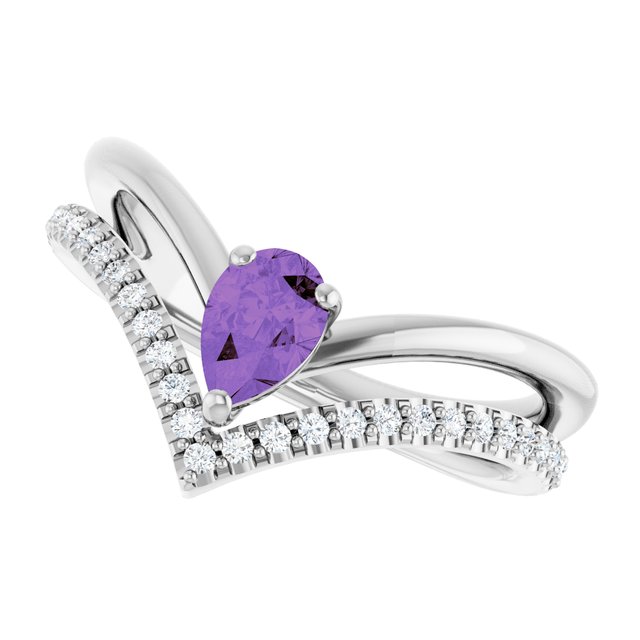 Pear Amethyst & Diamond Negative Space Ring in Gold and Platinum