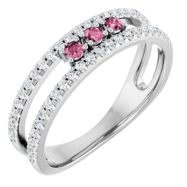 Round Pink Tourmaline & Diamond Ring in Gold and Platinum