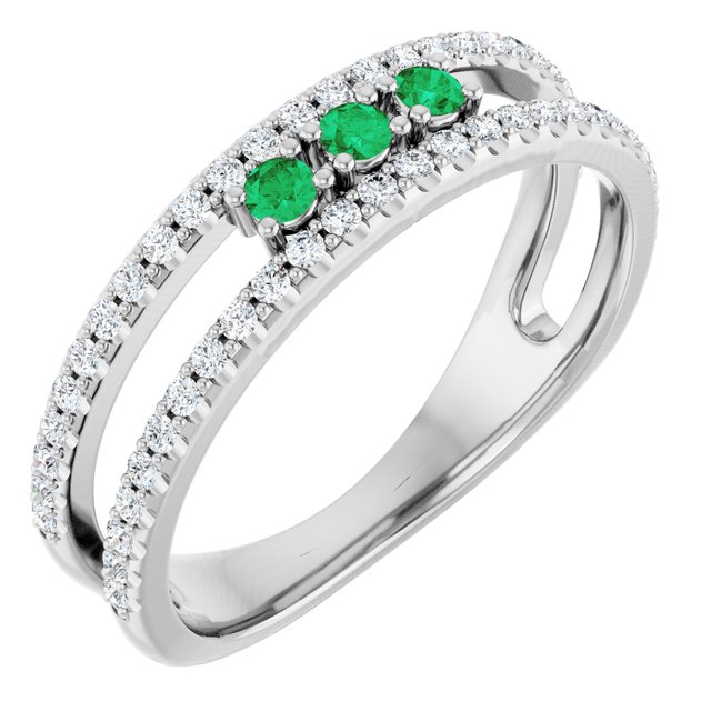 Round Emerald & Diamond Negative Space Ring in Gold and Platinum