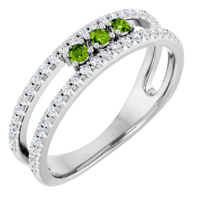 Round Peridot & Diamond Negative Space Ring in Gold and Platinum