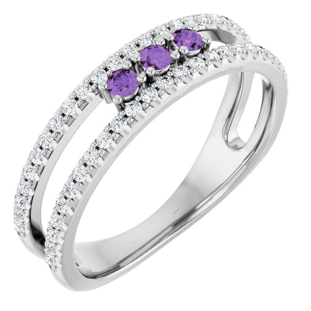Round Amethyst & Diamond Negative Space Ring in Gold and Platinum