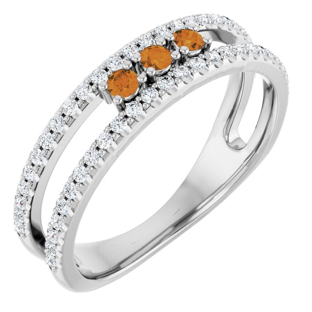 Round Citrine & Diamond Negative Space Ring in Gold and Platinum