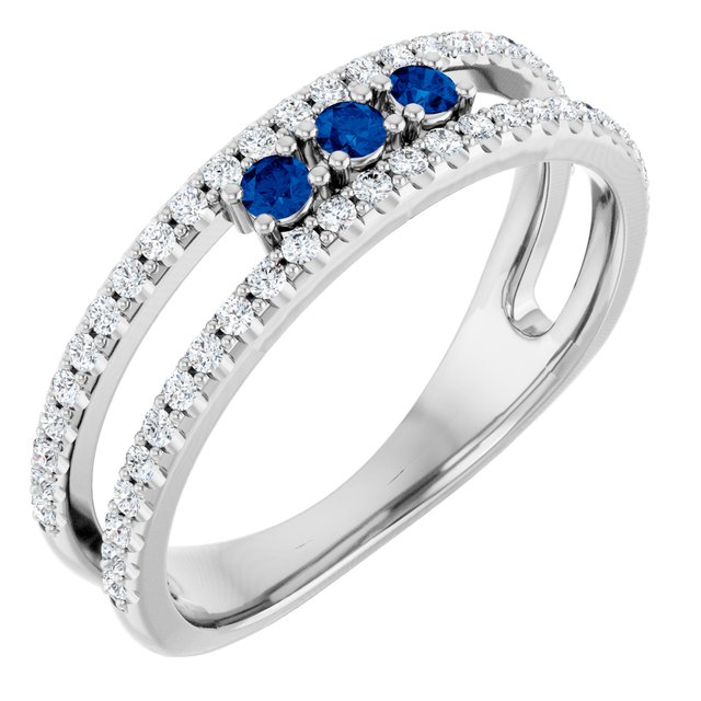 Round Blue Sapphire & Diamond Ring in Gold and Platinum