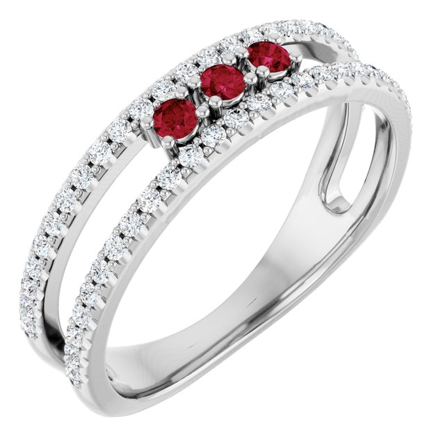 Round Ruby & Diamond Negative Space Ring in Gold and Platinum