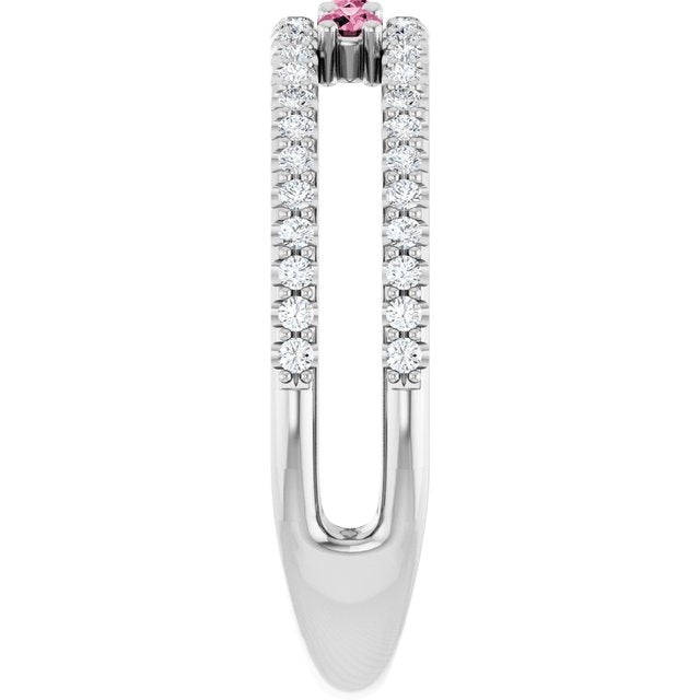 Round Pink Tourmaline & Diamond Ring in Gold and Platinum