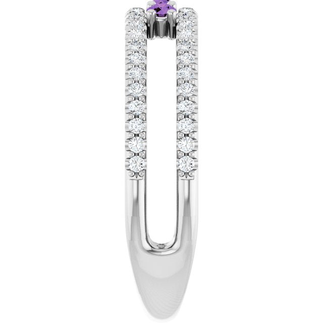 Round Amethyst & Diamond Negative Space Ring in Gold and Platinum