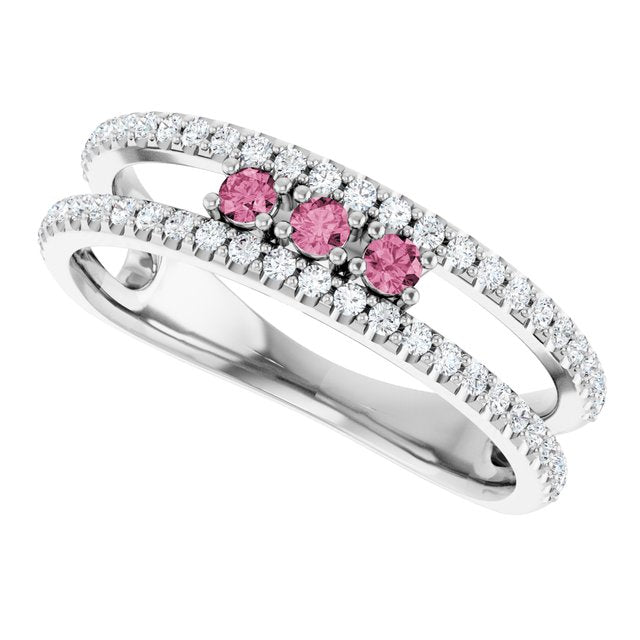 Round Pink Tourmaline & Diamond Ring in Gold and Platinum