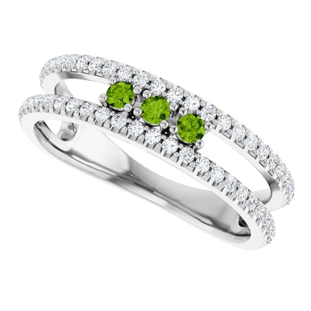Round Peridot & Diamond Negative Space Ring in Gold and Platinum