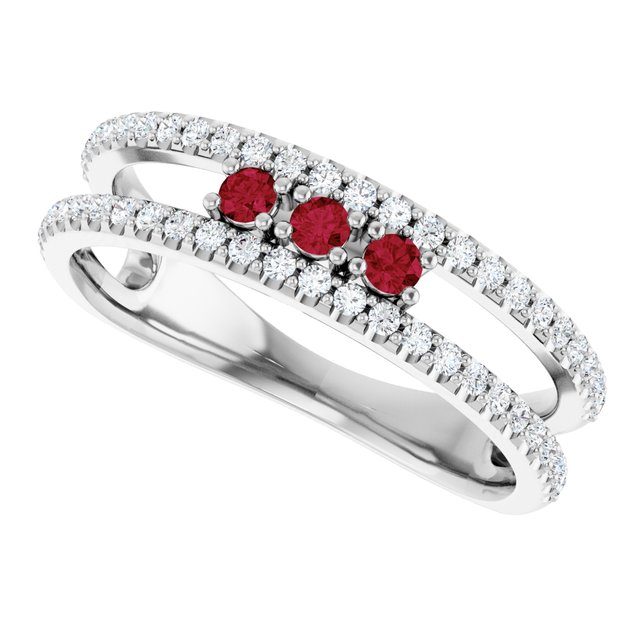 Round Ruby & Diamond Negative Space Ring in Gold and Platinum