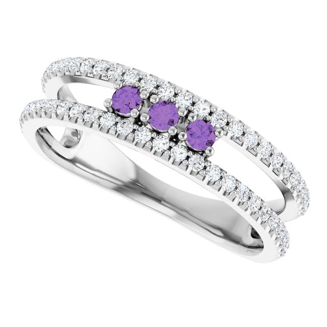 Round Amethyst & Diamond Negative Space Ring in Gold and Platinum