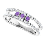 Round Amethyst & Diamond Negative Space Ring in Gold and Platinum