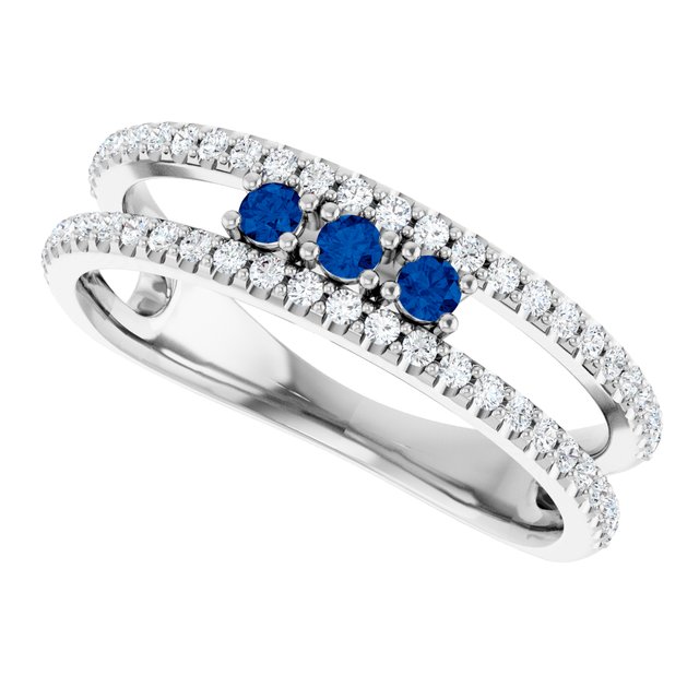 Round Blue Sapphire & Diamond Ring in Gold and Platinum