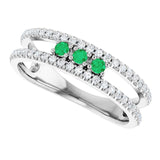 Round Emerald & Diamond Negative Space Ring in Gold and Platinum