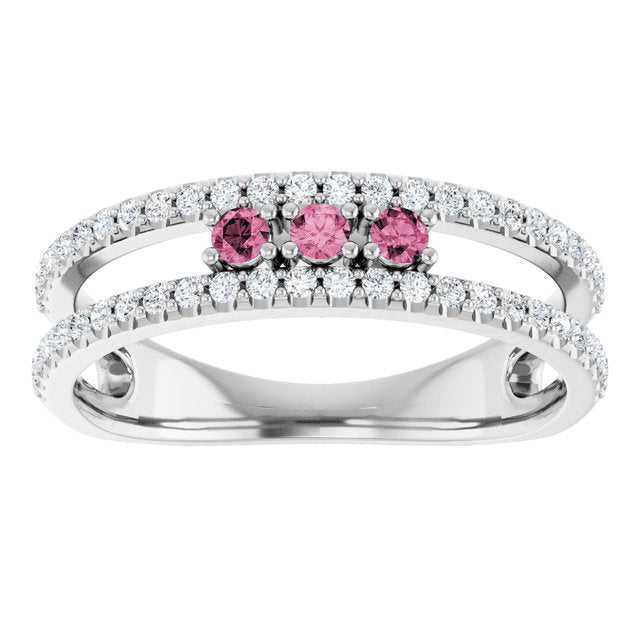 Round Pink Tourmaline & Diamond Ring in Gold and Platinum