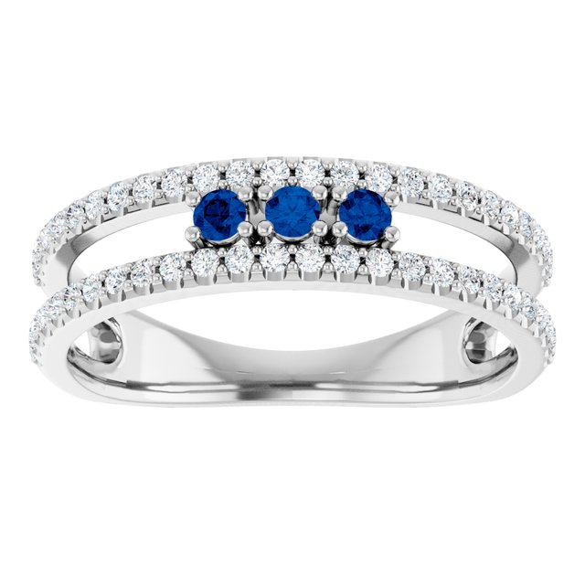 Round Blue Sapphire & Diamond Ring in Gold and Platinum