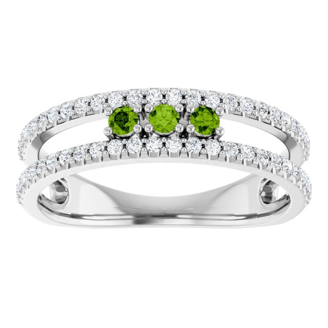 Round Peridot & Diamond Negative Space Ring in Gold and Platinum