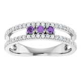 Round Amethyst & Diamond Negative Space Ring in Gold and Platinum