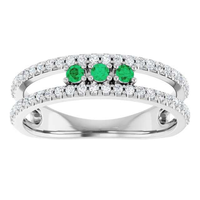 Round Emerald & Diamond Negative Space Ring in Gold and Platinum