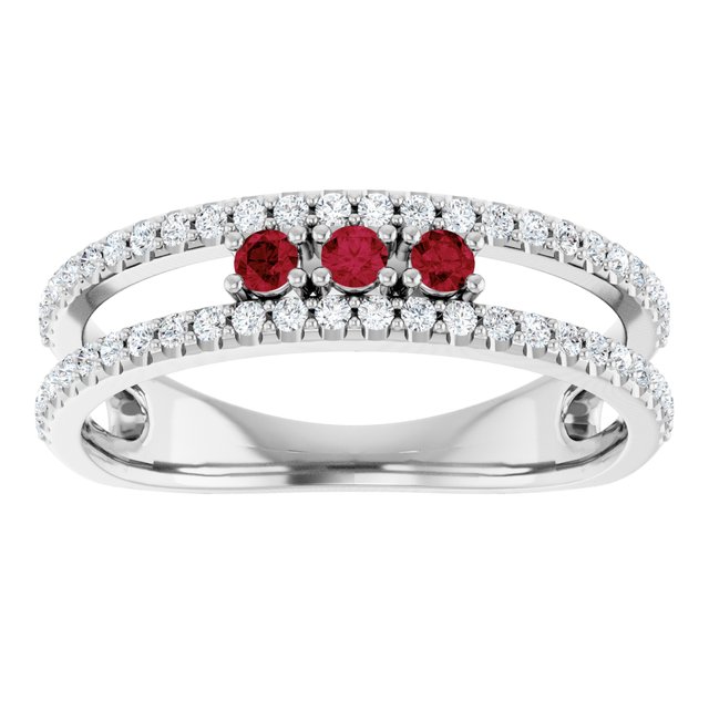 Round Ruby & Diamond Negative Space Ring in Gold and Platinum
