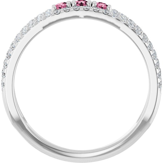 Round Pink Tourmaline & Diamond Ring in Gold and Platinum