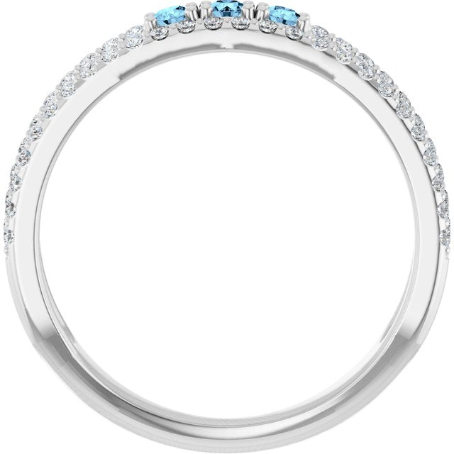 Round Aquamarine & Diamond Negative Space Ring in Gold and Platinum
