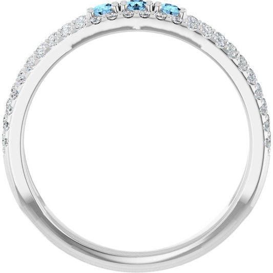 Round Aquamarine & Diamond Negative Space Ring in Gold and Platinum