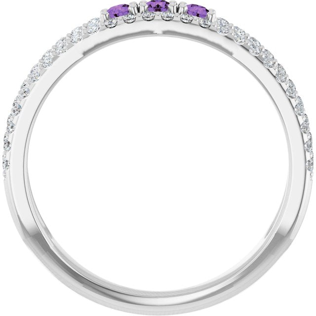 Round Amethyst & Diamond Negative Space Ring in Gold and Platinum