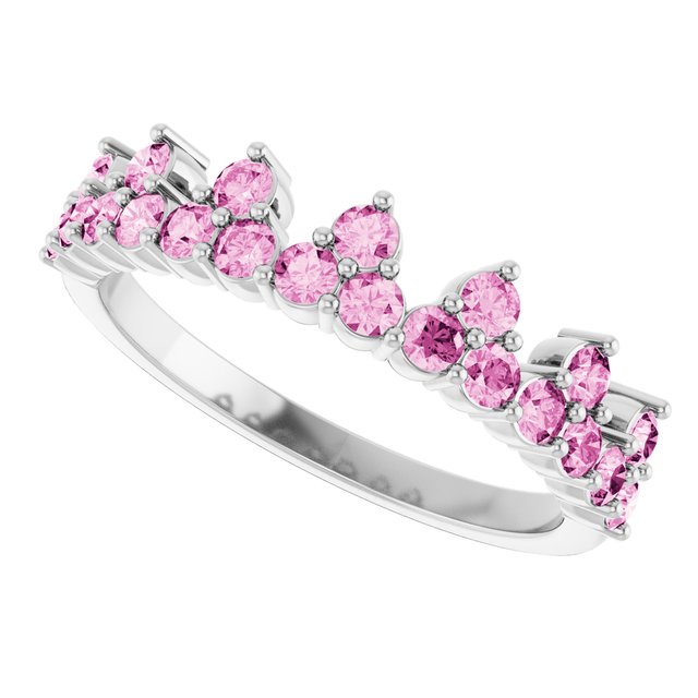 Round Pink Sapphire Stackable Ring in Gold and Platinum