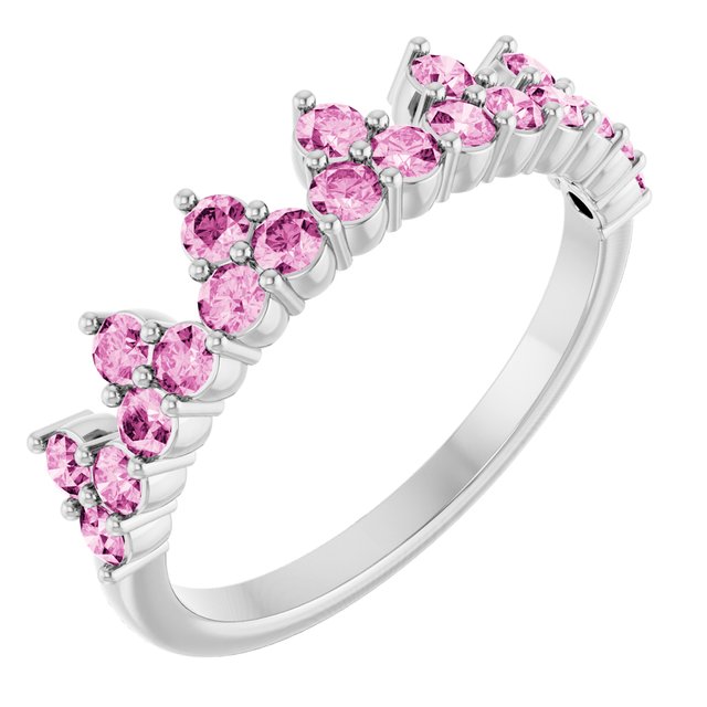 Round Pink Sapphire Stackable Ring in Gold and Platinum