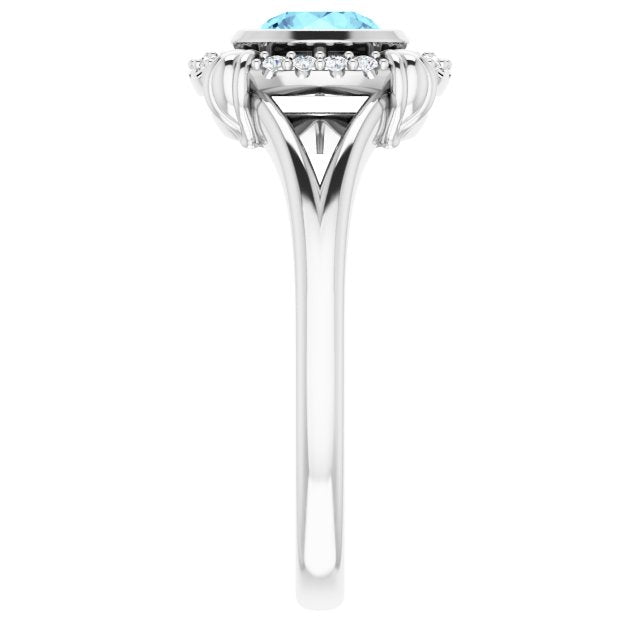 Round Aquamarine & Diamond Halo Ring in Gold and Platinum