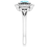 Round Aquamarine & Diamond Halo Ring in Gold and Platinum