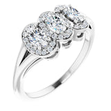 Oval White Sapphire & Diamond Three Stone Ring in Gold and Platinum