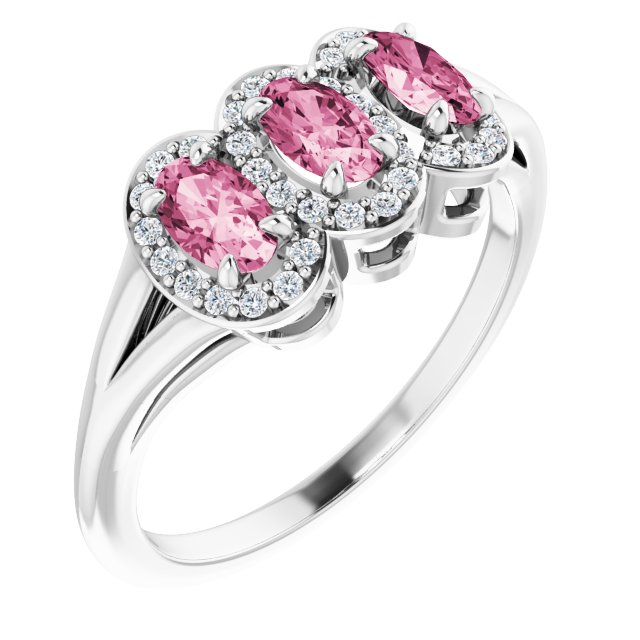 Oval Pink Tourmaline & Diamond Ring in Gold and Platinum